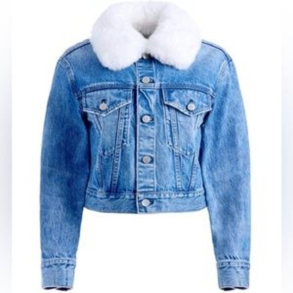 ALICE AND OLIVIA CROPPED DENIM JACKET WITH FAUX FUR - Picture 1 of 1